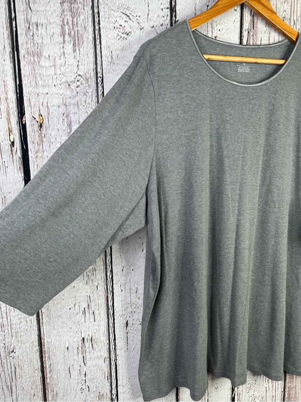 NWOT CJ Banks Plus Size 3X Gray Pullover Shirt 3/4 Sleeves Cotton Blend Stretch